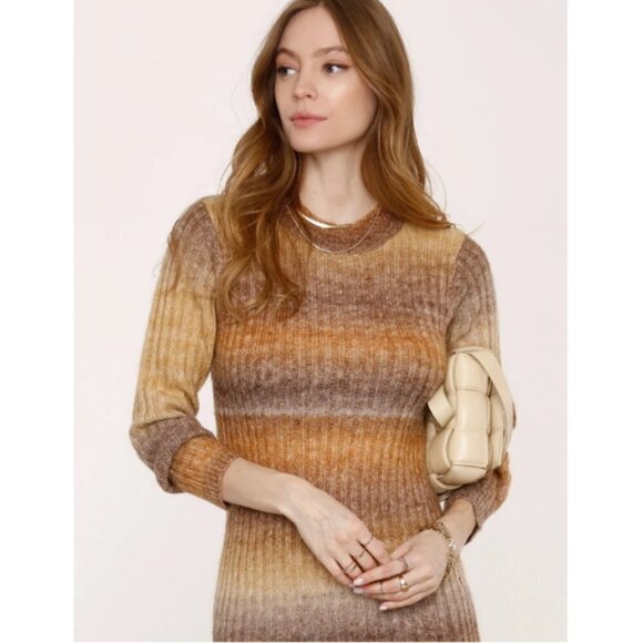 💕HEARTLOOM💕 Marina Dress Tan Ombre Striped Midi Dress Sweater Dress XS - Picture 6 of 16